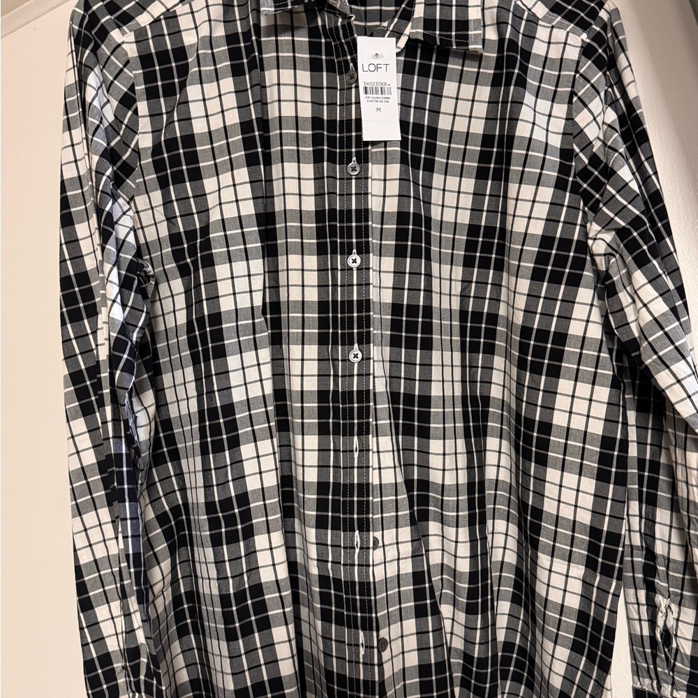 LOFT women’s  Monochrome Plaid Button-Down Shirt
